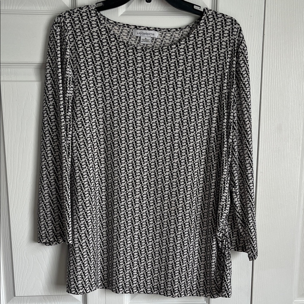 Liz Claiborne Black and White Patterned Long Sleeve Top XL